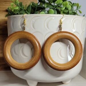 OVERSIZED WOODEN HOOP DROP EARRINGS